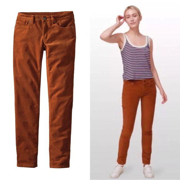 Patagonia Women’s Organic Cotton Fitted Corduroy Pants Low Rise in Saddle 25 - Picture 1 of 16